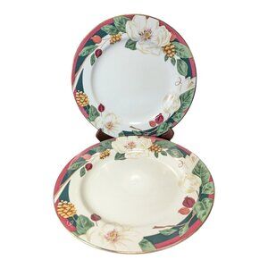 Vintage 1998 Tienshan Fine China Magnolia Dinner Plates 10.5 inches Set Of 2